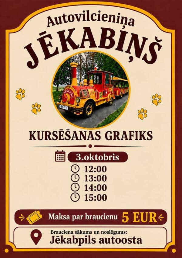 Dresiini „Jēkabiņš“ sõidugraafik vabadel päevadel