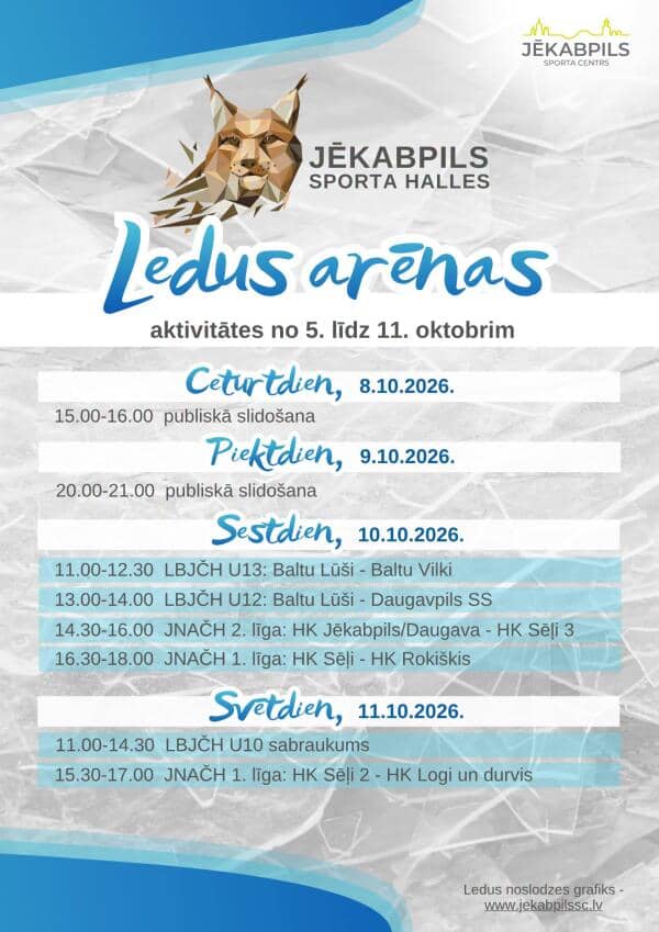 AKTIVITĀTES JĒKABPILS SPORTA HALLES LEDUS ARĒNĀ