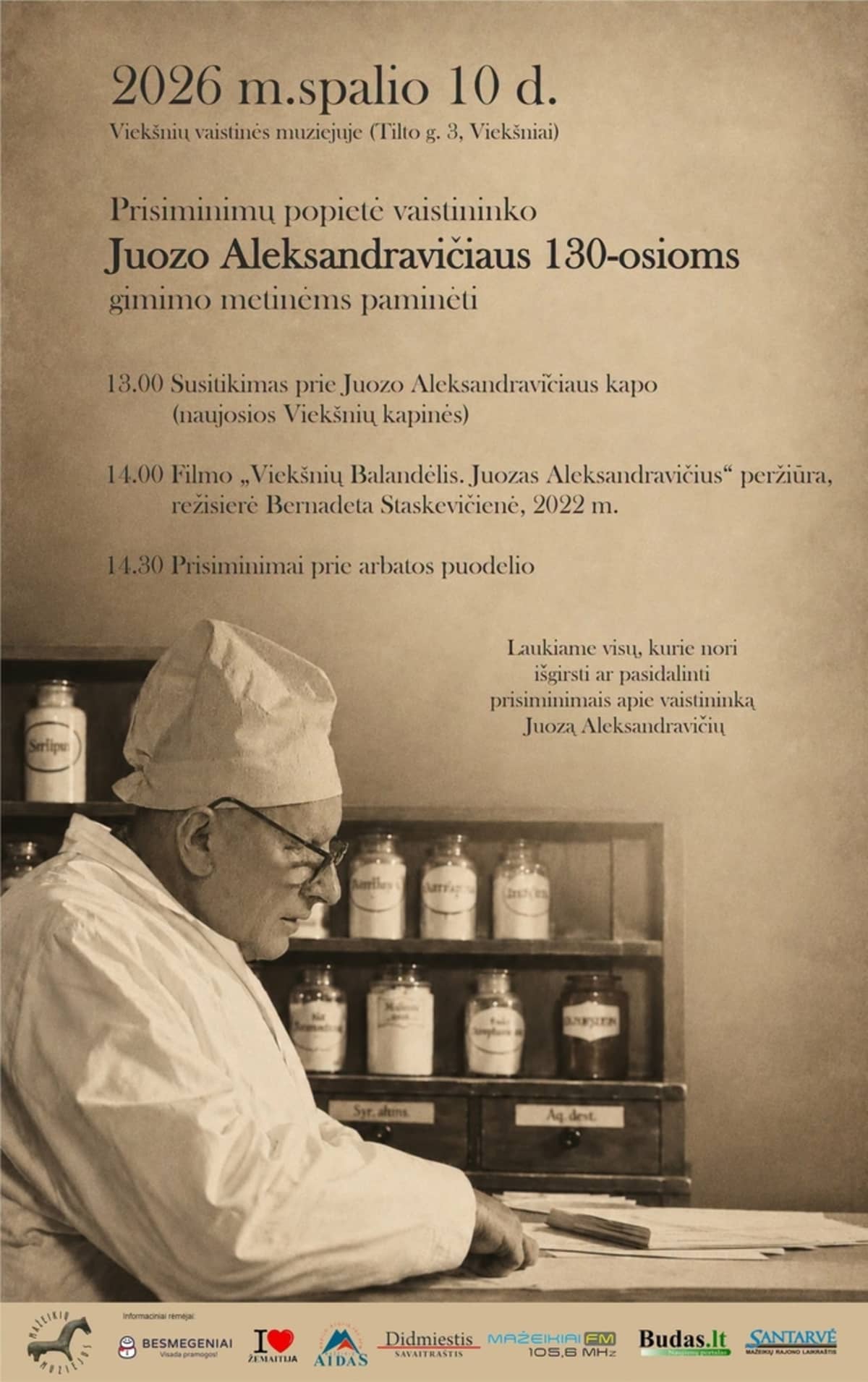 Mälestusõhtu apteeker Juozas Aleksandravičiuse 130. sünniaastapäevaks