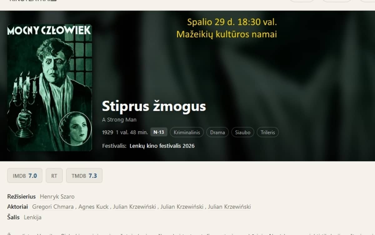 20. poola filmifestival: Tugev mees (seanss elava muusikaga)