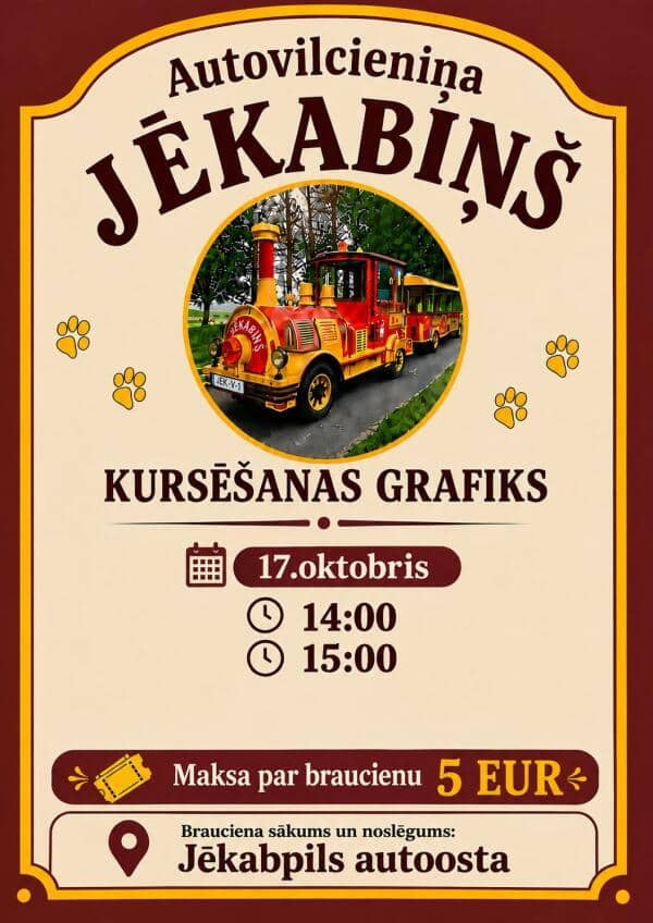 Turistirong "Jēkabiņš" sõidugraafik laupäevaks