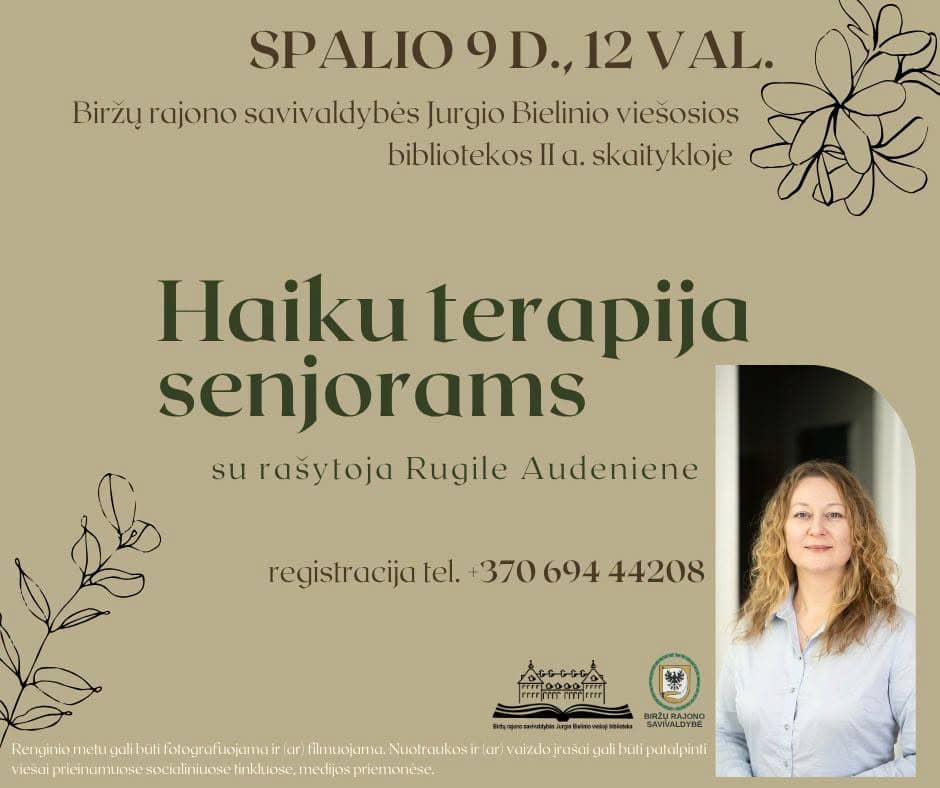 Haiku raamatusalakütidele: loovtöötuba koos kirjanik Rugilė Audenienega