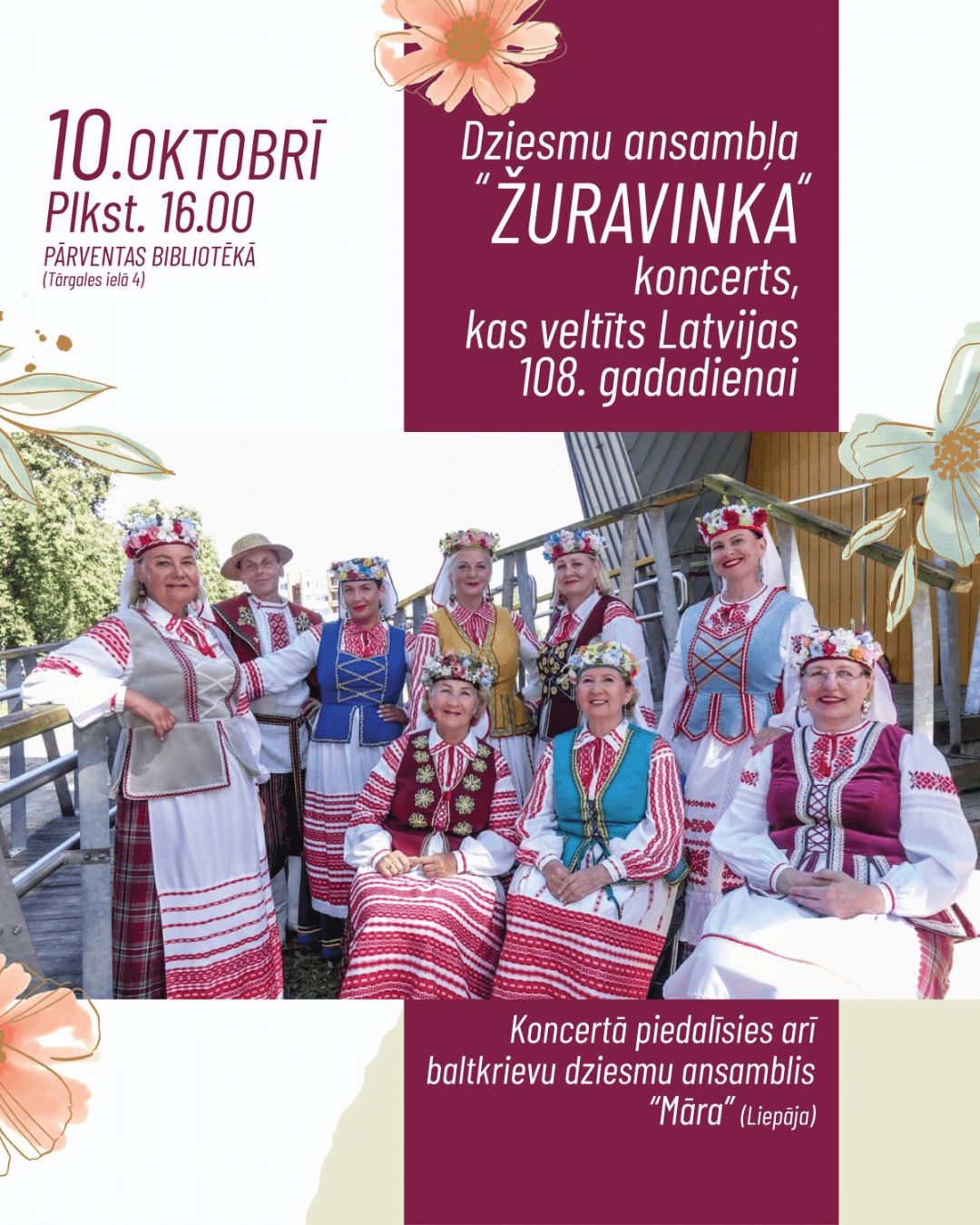 Ventspilsi valgevene laulukoori “Žuravinka” kontsert Pārventa raamatukogus